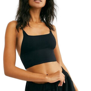 Free People Andi Square Neck Seamless Bralette Black Crop Yoga Top Size XS/S